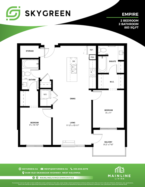A floor plan for a Skygreen Empire apartment with two bedrooms and two bathrooms.